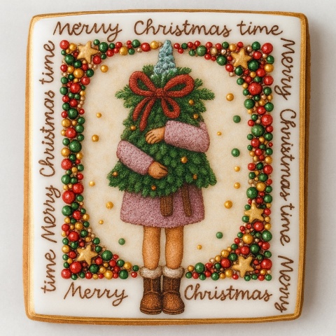 Ciastko lukrowane Dziewczynka z Choinką prosto No5 roz.L ręcznie robione Ciastko lukrowane Dziewczynka z Choinką prosto No5 roz.L ręcznie robione