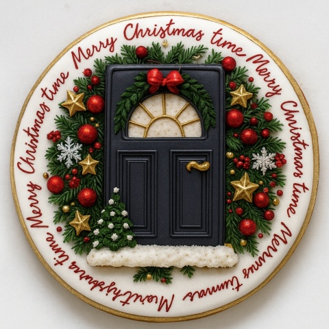 Ciastko lukrowane Świąteczne drzwi koło No1 roz.XL ręcznie robione Ciastko lukrowane Świąteczne drzwi koło No1 roz.XL ręcznie robione