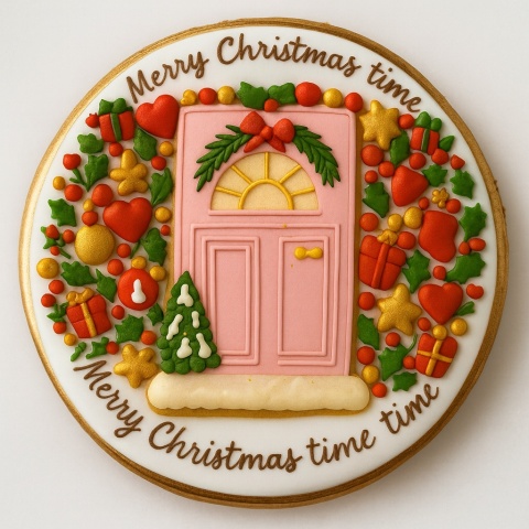 Ciastko lukrowane Świąteczne drzwi koło No2 roz.L ręcznie robione Ciastko lukrowane Świąteczne drzwi koło No2 roz.L ręcznie robione