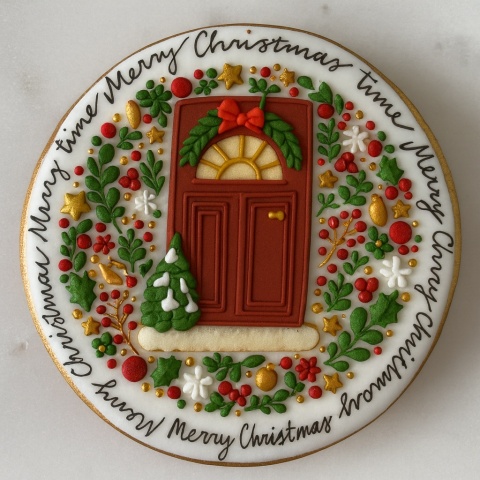 Ciastko lukrowane Świąteczne drzwi koło No3 roz.M ręcznie robione Ciastko lukrowane Świąteczne drzwi koło No3 roz.M ręcznie robione