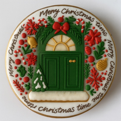 Ciastko lukrowane Świąteczne drzwi koło No4 roz.L ręcznie robione Ciastko lukrowane Świąteczne drzwi koło No4 roz.L ręcznie robione