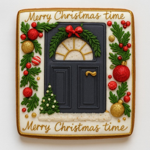 Ciastko lukrowane Świąteczne drzwi kwadr No1 roz.L ręcznie robione