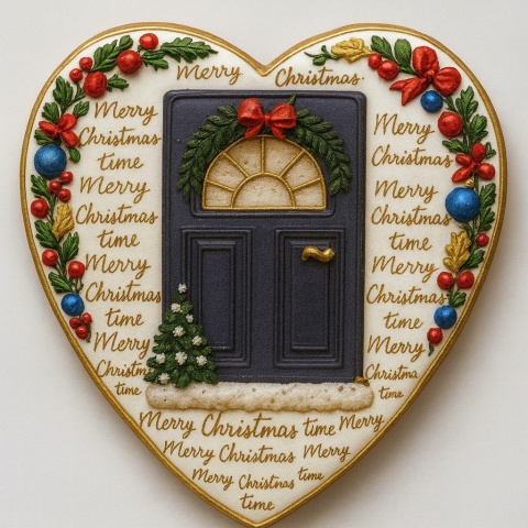 Ciastko lukrowane Świąteczne drzwi serce No1 roz.L ręcznie robione Ciastko lukrowane Świąteczne drzwi serce No1 roz.L ręcznie robione