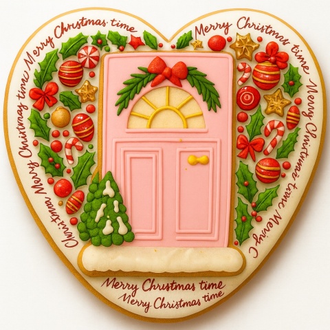 Ciastko lukrowane Świąteczne drzwi serce No2 roz.L ręcznie robione Ciastko lukrowane Świąteczne drzwi serce No2 roz.L ręcznie robione