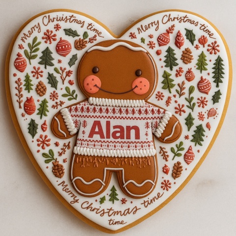 Ciastko lukrowane Świąteczny ludzik No1 serce roz.XL ręcznie robione