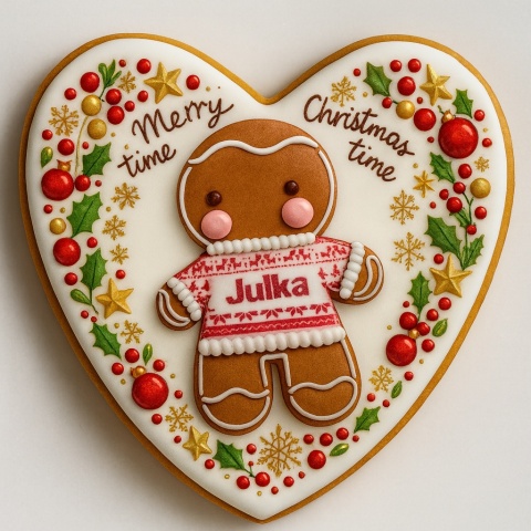 Ciastko lukrowane Świąteczny ludzik No2 serce roz.L ręcznie robione Ciastko lukrowane Świąteczny ludzik No2 serce roz.L ręcznie robione