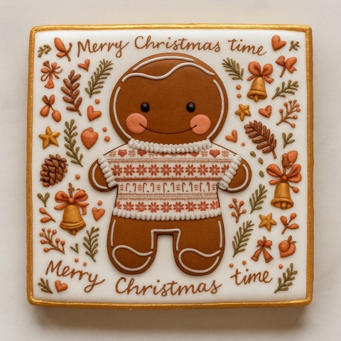 Ciastko lukrowane Świąteczny ludzik No5 kwadr roz.XL ręcznie robione