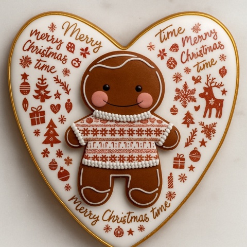 Ciastko lukrowane Świąteczny ludzik No5 serce roz.XL ręcznie robione