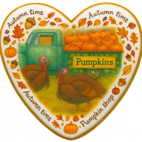 Ciastko lukrowane Autumn time roz. L serce No3 Jesień ręcznie robione Ciastko lukrowane Autumn time roz. L serce No3 Jesień ręcznie robione