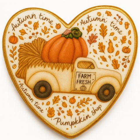Ciastko lukrowane Autumn time roz. L serce No5 Jesień ręcznie robione Ciastko lukrowane Autumn time roz. L serce No5 Jesień ręcznie robione