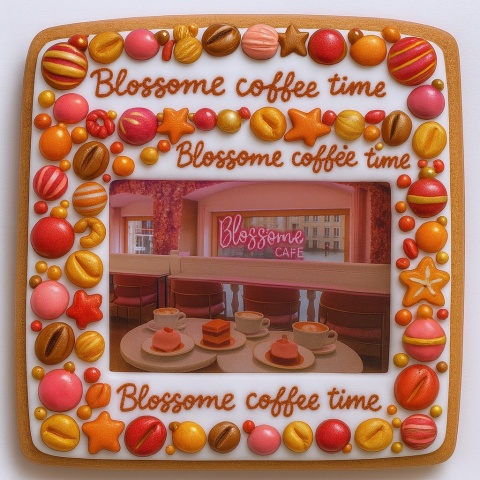 Ciastko lukrowane BlossomE cafe II FLOOR roz.XL  KWADRAT AT ręcznie robione