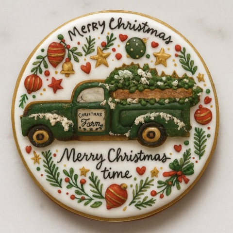 Ciastko lukrowane Pickup z choinką koło No3 roz.L ręcznie robione Ciastko lukrowane Pickup z choinką koło No3 roz.L ręcznie robione