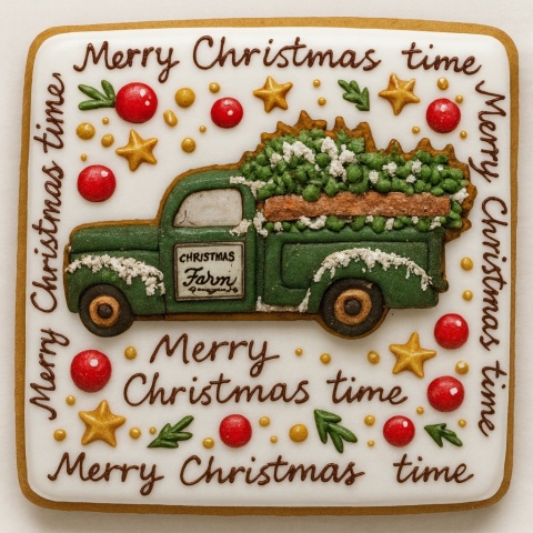 Ciastko lukrowane Pickup z choinką kwadr No3 roz.L ręcznie robione Ciastko lukrowane Pickup z choinką kwadr No3 roz.L ręcznie robione