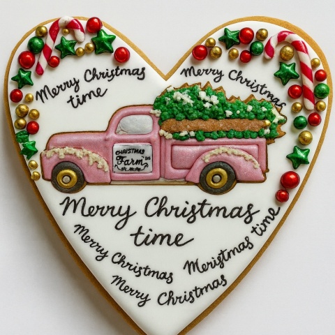 Ciastko lukrowane Pickup z choinką serce No5 roz.M ręcznie robione Ciastko lukrowane Pickup z choinką serce No5 roz.M ręcznie robione