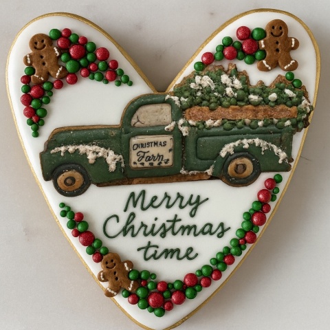 Ciastko lukrowane Pickup z choinką serce No4 roz.XL ręcznie robione Ciastko lukrowane Pickup z choinką serce No4 roz.XL ręcznie robione