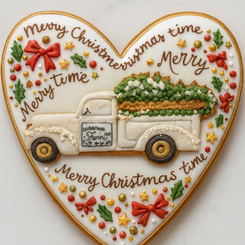 Ciastko lukrowane Pickup z choinką serce No6 roz.M ręcznie robione
