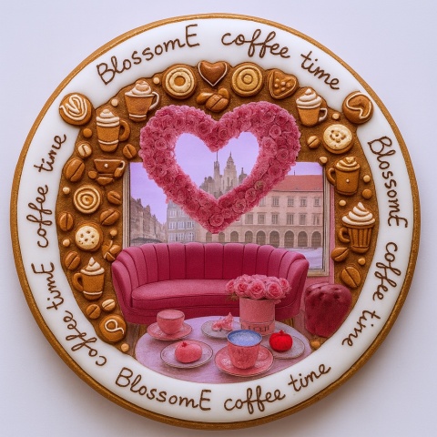 Ciastko lukrowane BlossomE cafe HEART roz.L KOŁO ręcznie robione