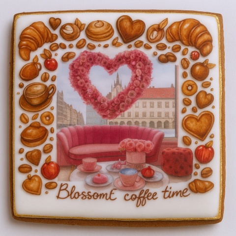 Ciastko lukrowane BlossomE cafe HEART roz.M  KWADRAT AT ręcznie robione