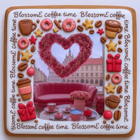 Ciastko lukrowane BlossomE cafe HEART roz.M PROSTOKĄT ręcznie robione