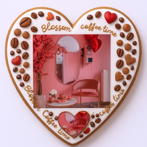 Ciastko lukrowane BlossomE cafe PINK roz.XL SERCE ręcznie robione