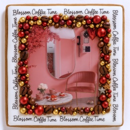 Ciastko lukrowane BlossomE cafe PINK roz.M  KWADRAT AT ręcznie robione