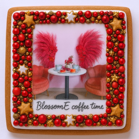 Ciastko lukrowane BlossomE cafe RED FLY roz.S  KWADRAT AT ręcznie robione