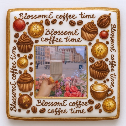 Ciastko lukrowane BlossomE cafe WINE roz.XL  KWADRAT AT ręcznie robione