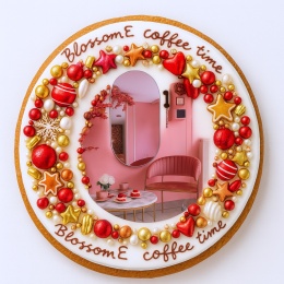 Ciastko lukrowane BlossomE cafe PINK roz.S KOŁO ręcznie robione