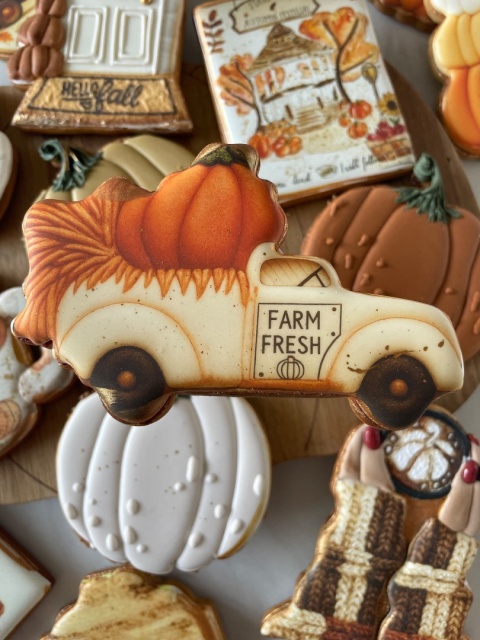 Ciastko lukrowane samochód auto pick up Farm Fresh Pumpkins Ciastko lukrowane samochód auto pick up Farm Fresh Pumpkins
