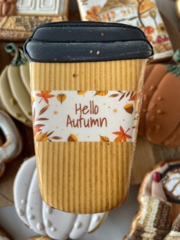 Ciastko lukrowane kubek kawa na wynos Hello Autumn